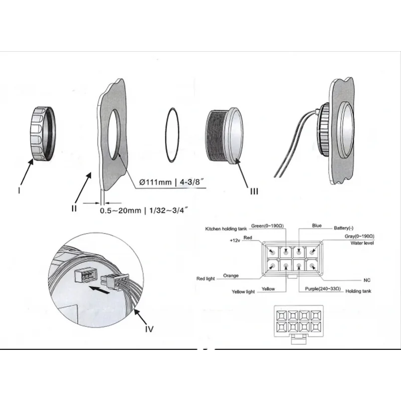 KUS Temiz Su + Pis Su + Gri Su + 12V Voltmetre 4lü Gösterge 111mm