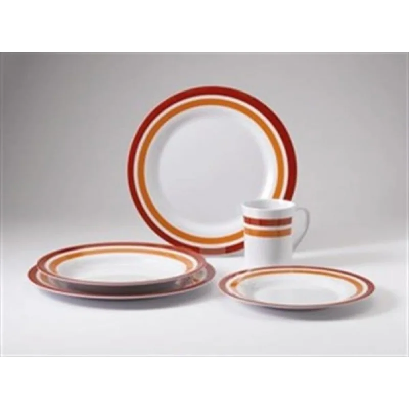 Promo-Line Red rings, 16 parça melamin yemek takımı