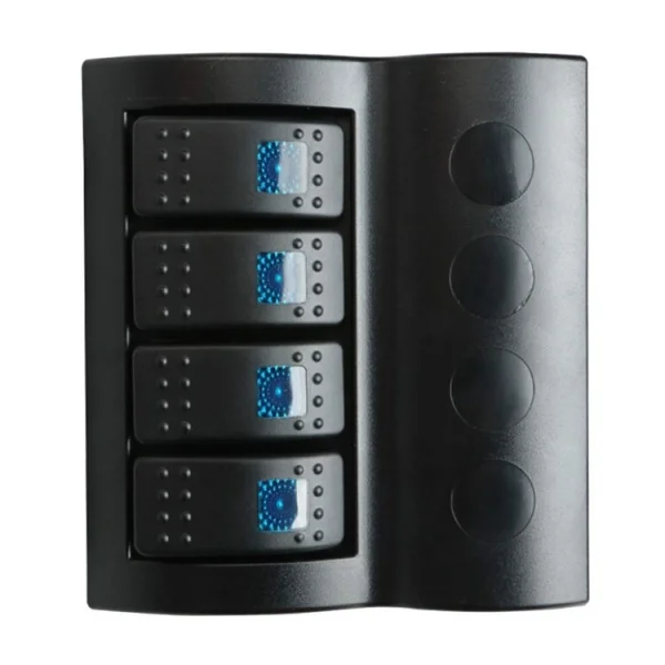 BFY Marin Otomatik Sigortalı Işıklı Switch Panel, 4 Anahtar, Mavi