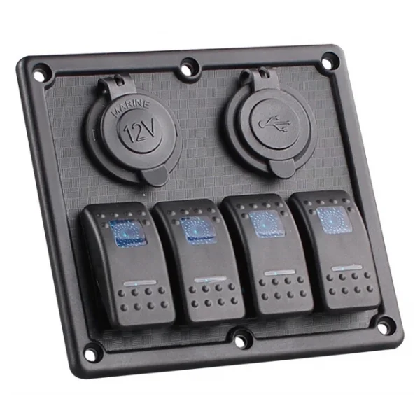 BFY Sigortalı Switch Panel USB + 12V Çakmaklık, 4 Anahtarlı