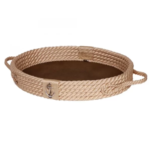 CaptainRA Deri Tabanlı Tepsi (Oval) Bej