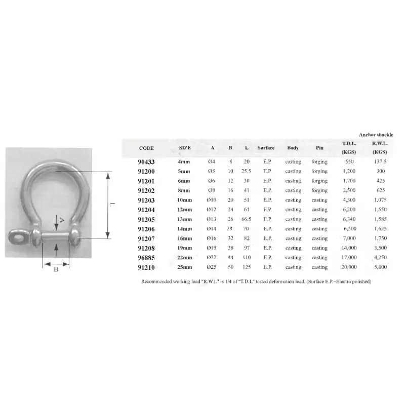 Anchor Shackle, Type Aısı 316 Dıam 8mm