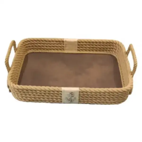 CaptainRA Deri Tabanlı Tepsi (Dikdörtgen) Krem