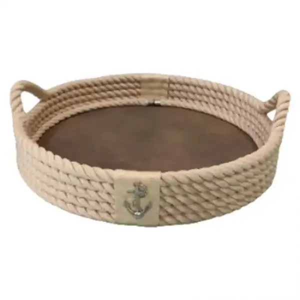 CaptainRA Deri Tabanlı Tepsi (Yuvarlak) Bej