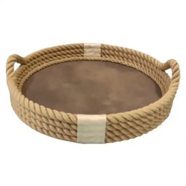 CaptainRA Deri Tabanlı Tepsi (Yuvarlak) Krem