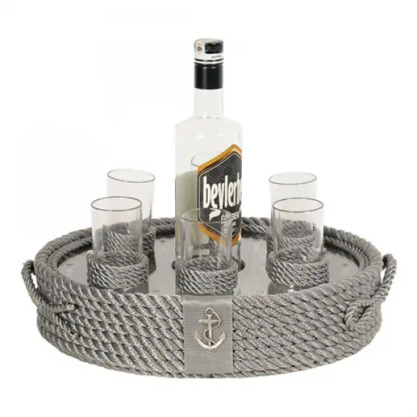 CaptainRA Rakı Bardaklı Tepsi Gri