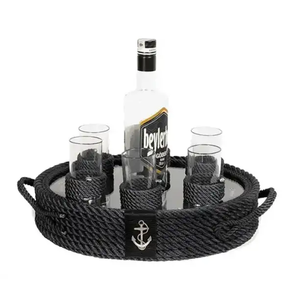 CaptainRA Rakı Bardaklı Tepsi Siyah