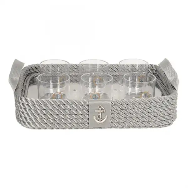 CaptainRA Viski Bardaklı Tepsi Gri