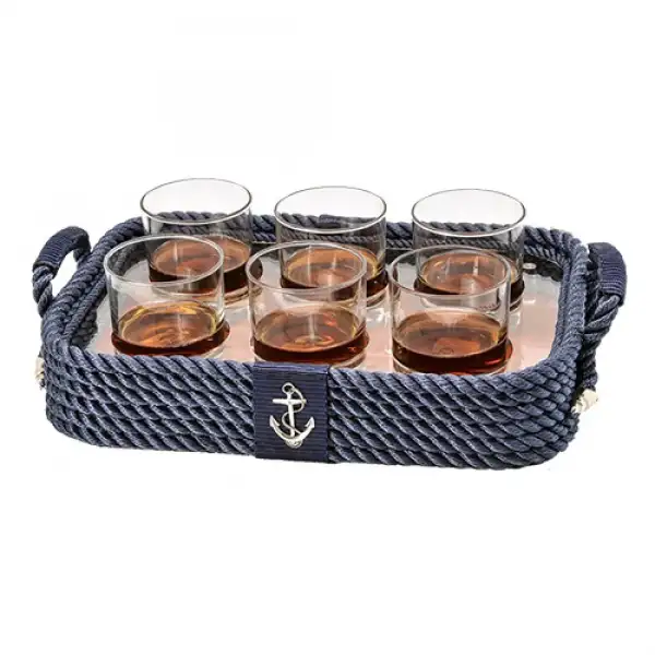 CaptainRA Viski Bardaklı Tepsi Lacivert