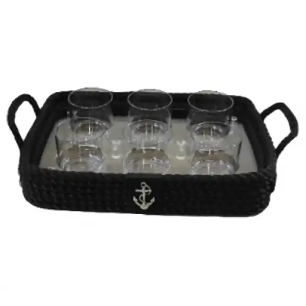 CaptainRA Viski Bardaklı Tepsi Siyah