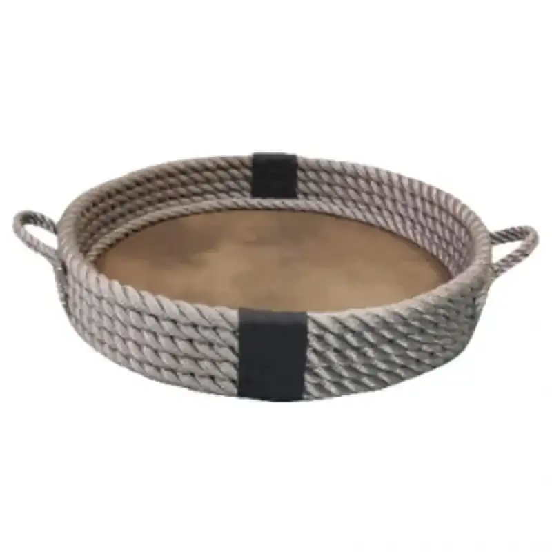 CaptainRA Deri Tabanlı Tepsi (Yuvarlak) Gri