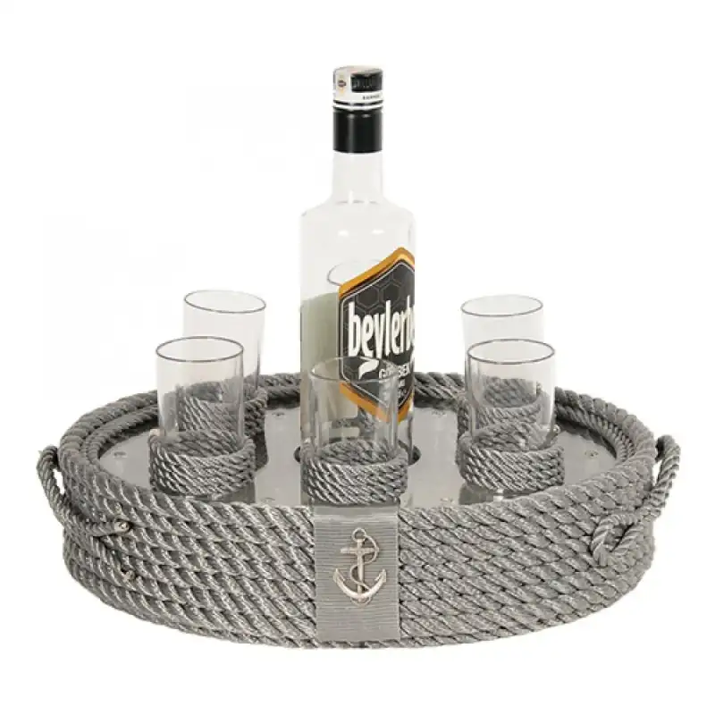 CaptainRA Rakı Bardaklı Tepsi Gri