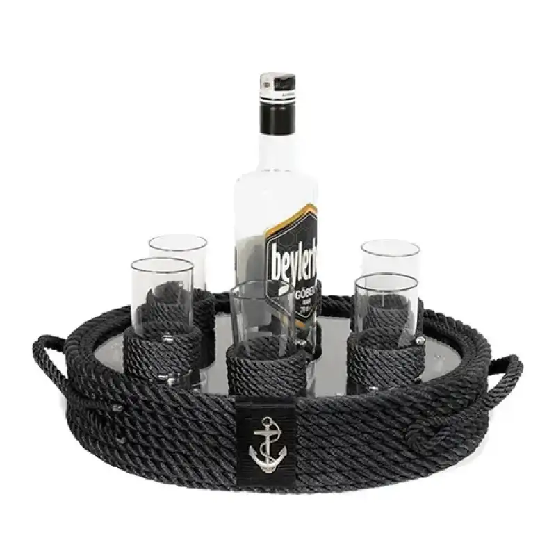 CaptainRA Rakı Bardaklı Tepsi Siyah