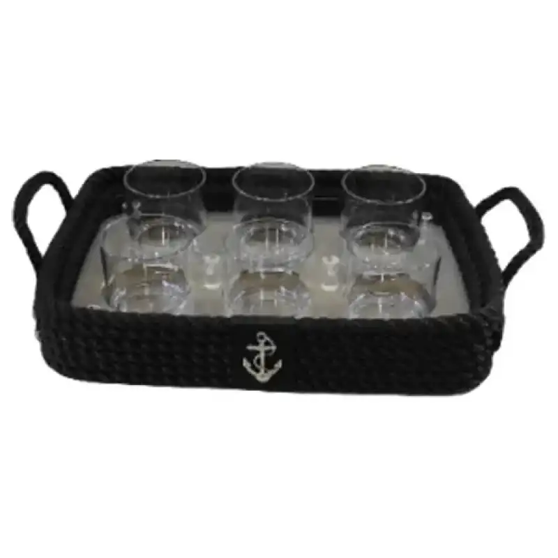 CaptainRA Viski Bardaklı Tepsi Siyah