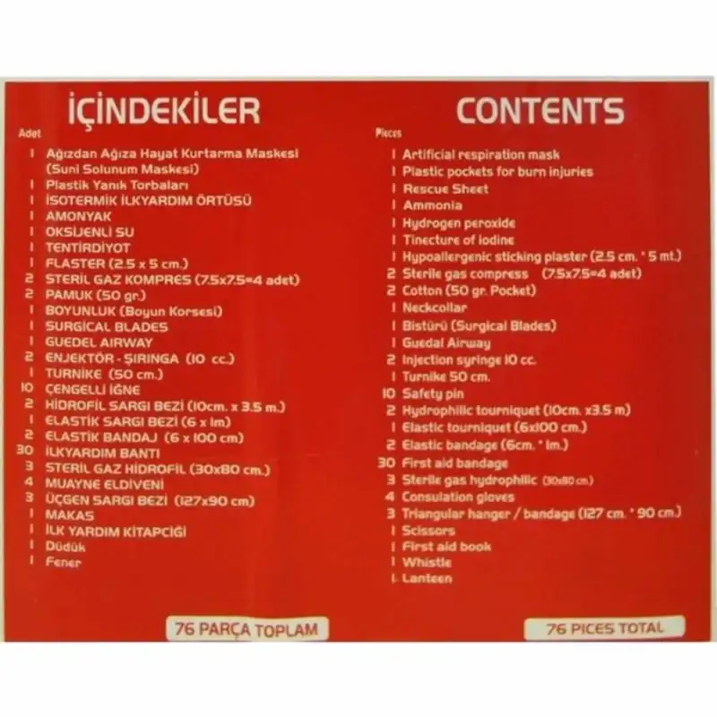 Gemiler İçin İlk Yardım Çantası 76 Parça