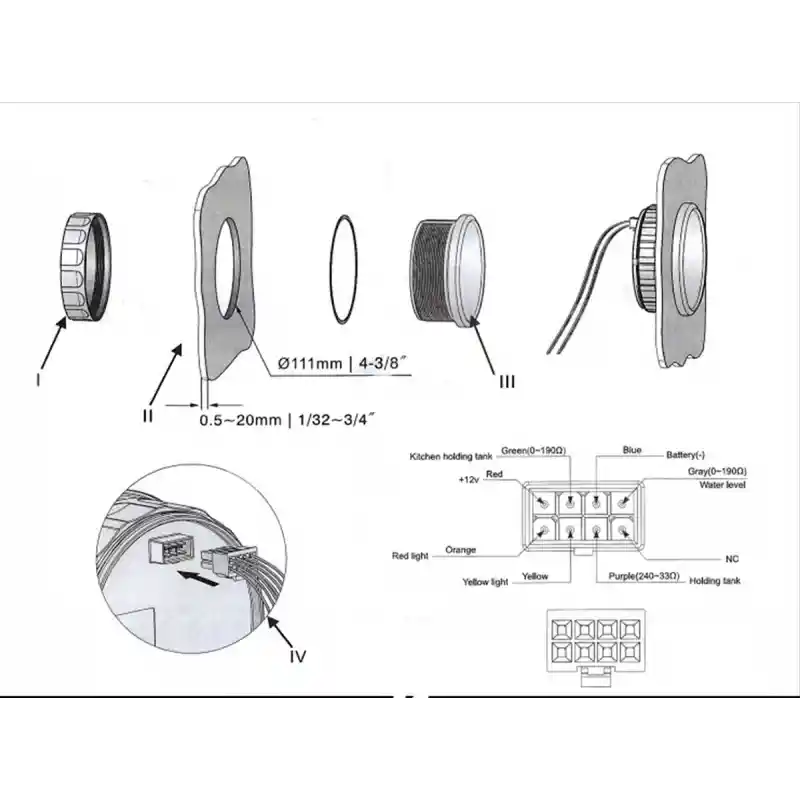 KUS Temiz Su + Pis Su + Gri Su + 12V Voltmetre 4lü Gösterge 111mm - Beyaz