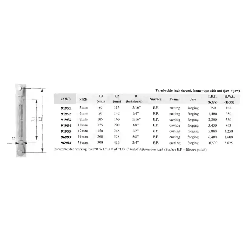 Lalizas 91952 AISI 316 Paslanmaz Çelik Açık Gövde Liftin 6 mm