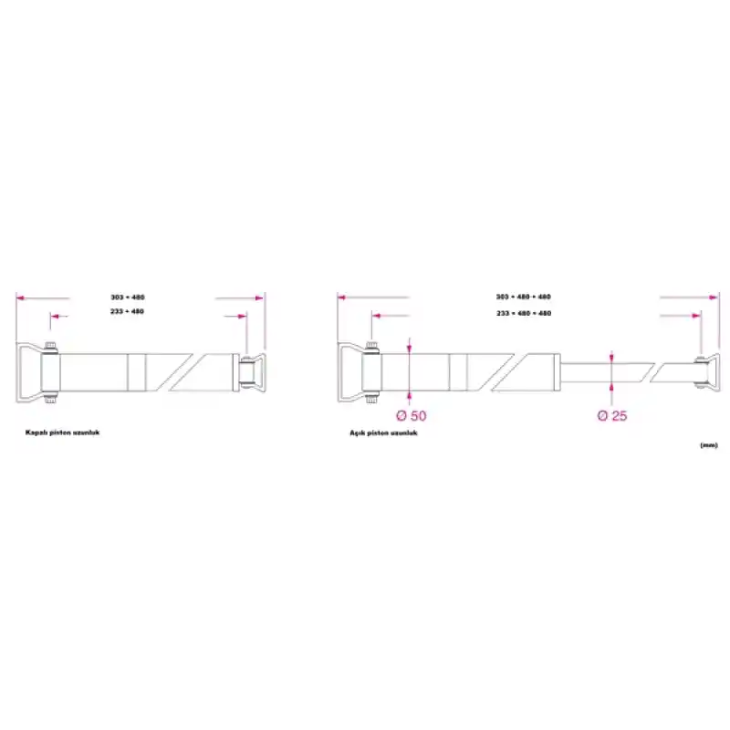 Barka Aktuatör. İtme/Çekme. 350 Kg. 12V - 480mm