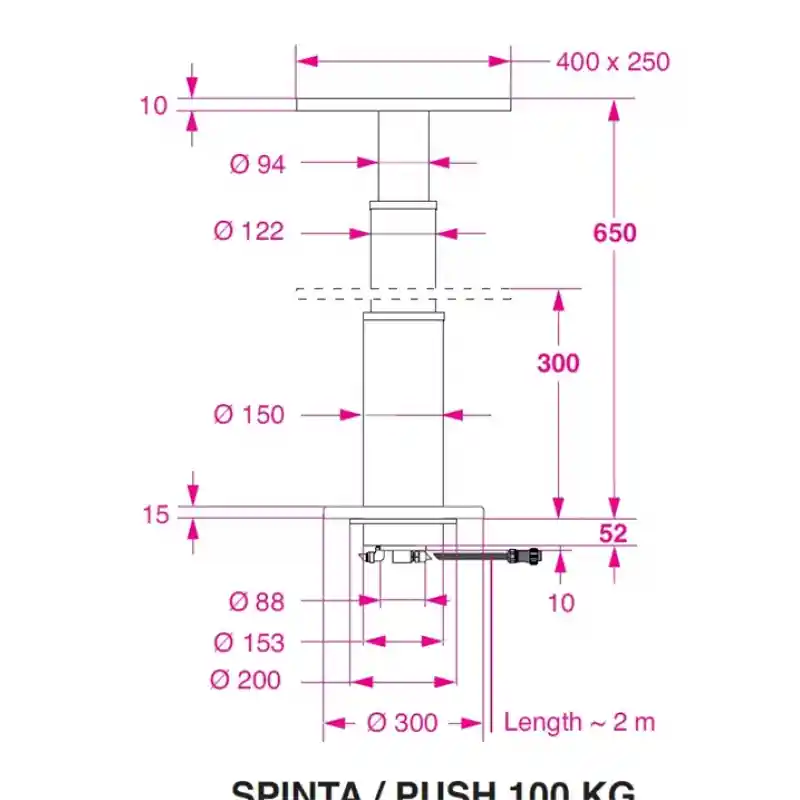 Barka Elektrikli Masa Ayağı, 12V. 2 Kademe - 650mm