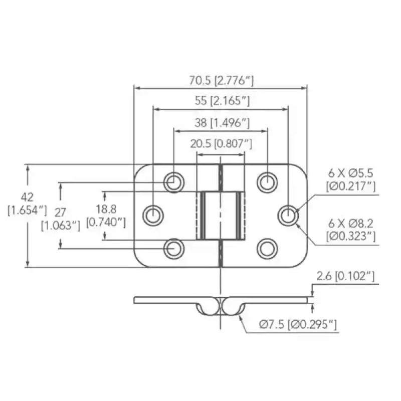 Masa Menteşesi 316 Pasl. Çelik 42*70,5mm