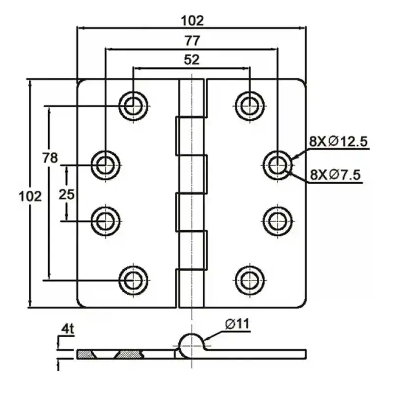 Menteşe Paslanmaz Çelik 102x102 mm