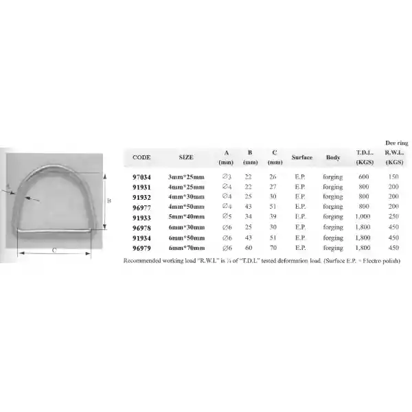 Lalizas 91934 AISI 316 Paslanmaz Çelik D Halkası (D Ring) 6x50x47 mm