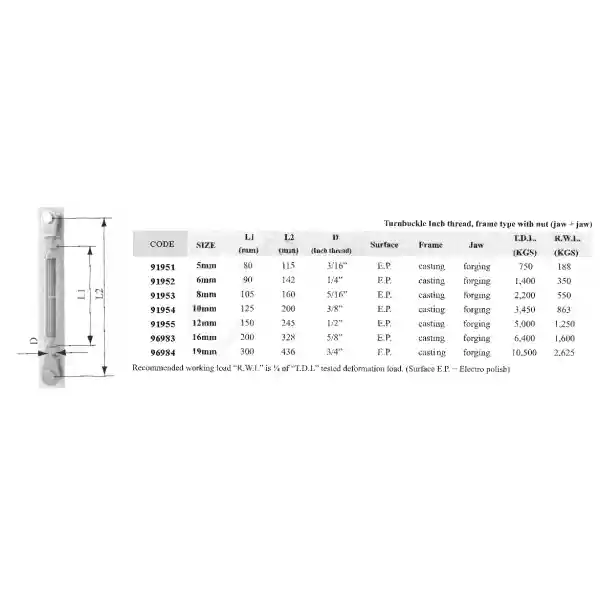 Lalizas 91952 AISI 316 Paslanmaz Çelik Açık Gövde Liftin 6 mm