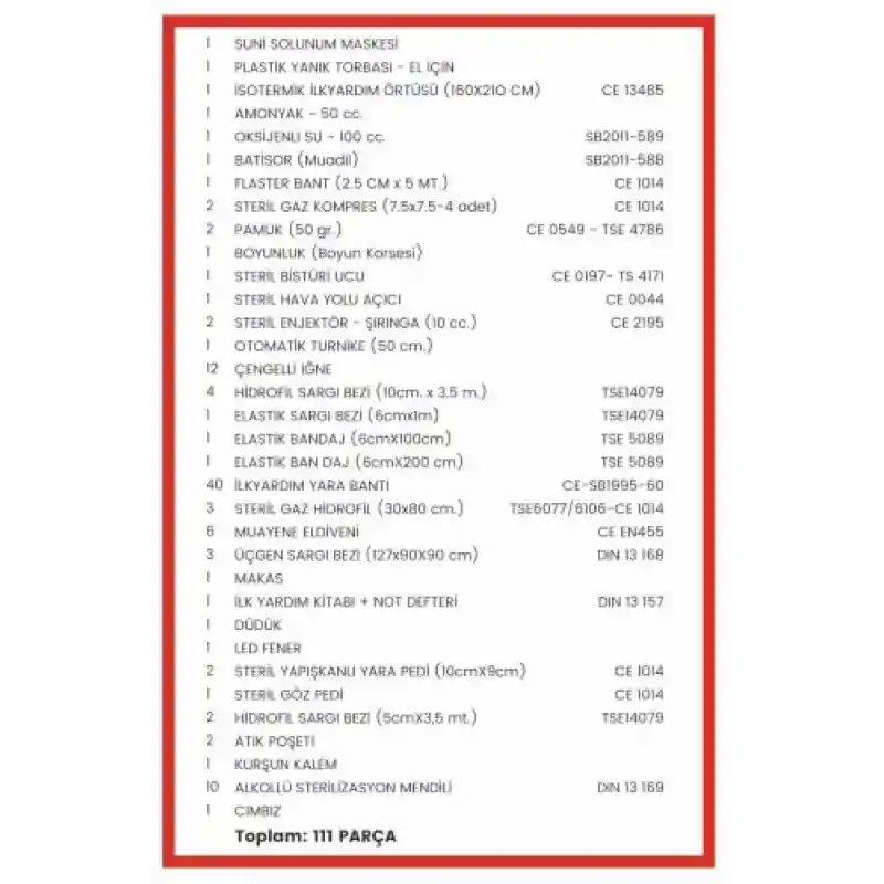  İlk Yardım Çantası - 111 Parça