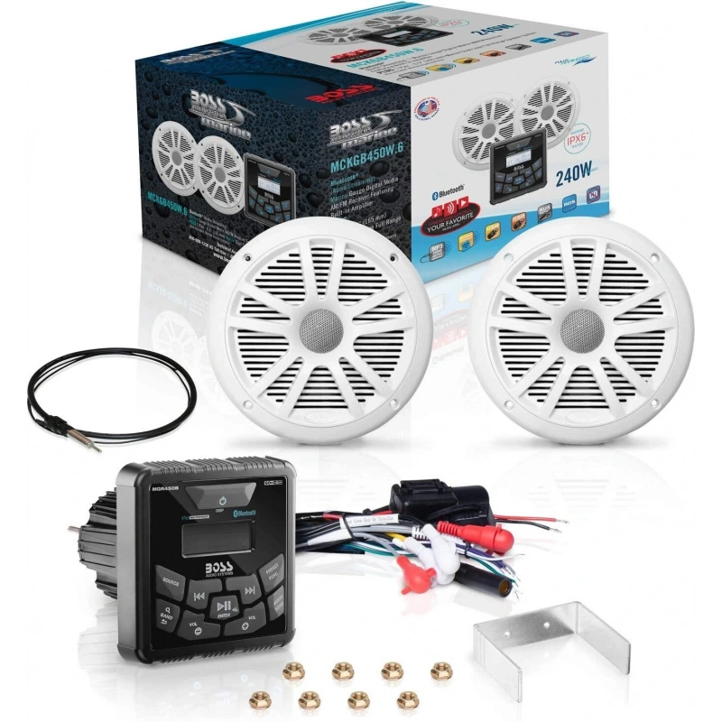 Boss Audio MCKGB450W.6 Systems Usb Aux Girişli Bluetoothlu Hoparlörlü Marin Teyp Seti