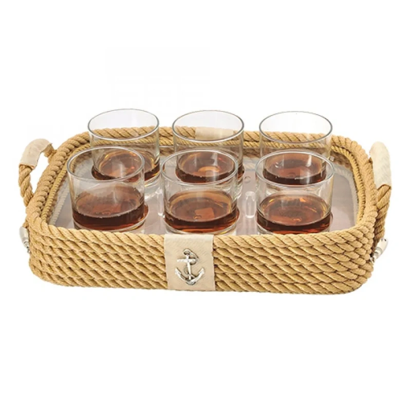 CaptainRA Viski Bardaklı Tepsi Krem