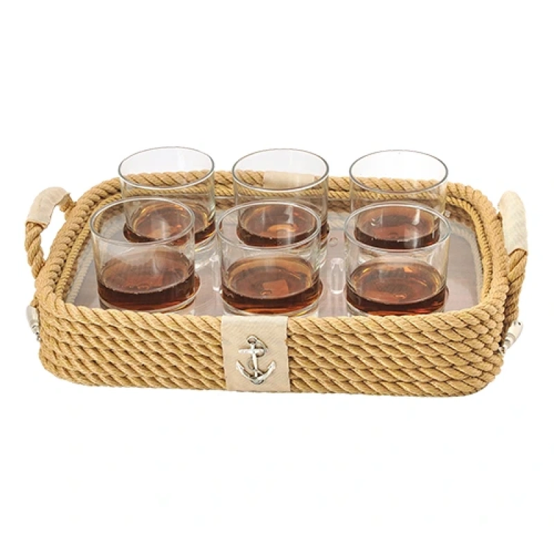 CaptainRA Viski Bardaklı Tepsi Krem