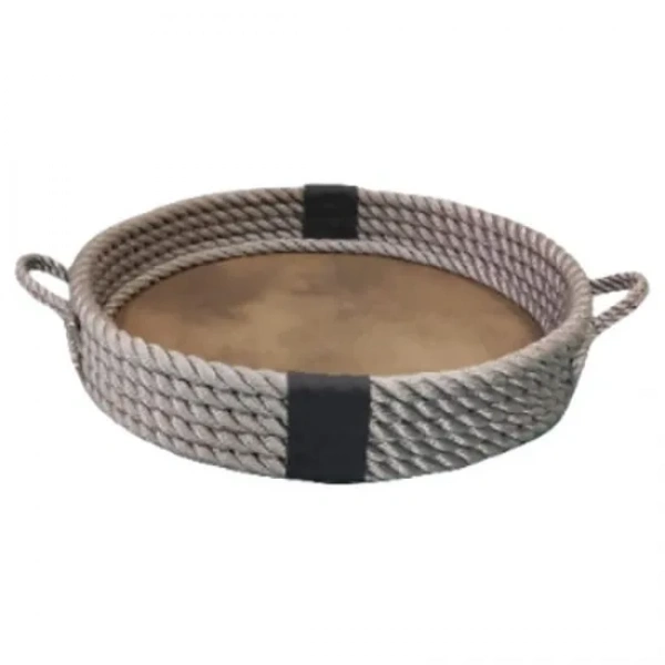 CaptainRA Deri Tabanlı Tepsi (Yuvarlak) Gri