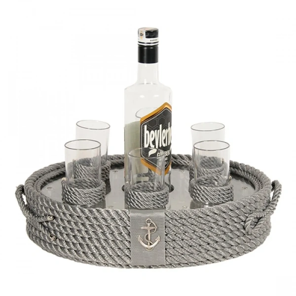 CaptainRA Rakı Bardaklı Tepsi Gri