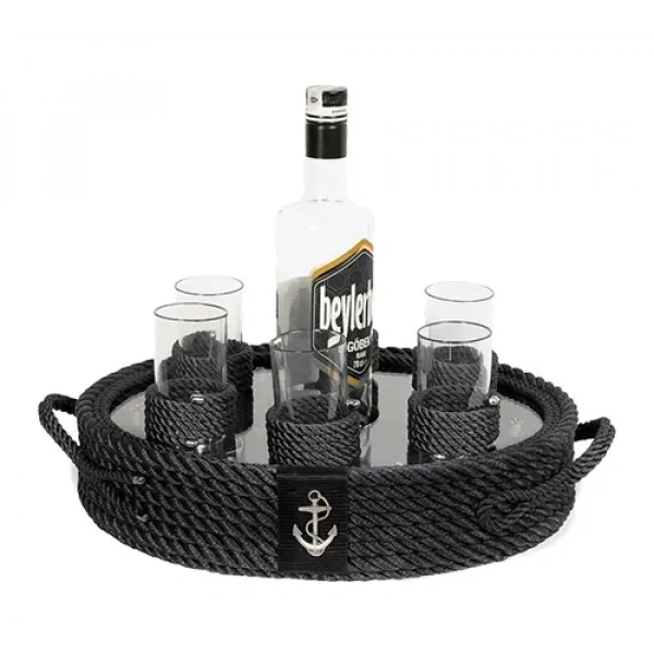 CaptainRA Rakı Bardaklı Tepsi Siyah