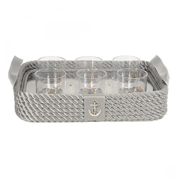 CaptainRA Viski Bardaklı Tepsi Gri