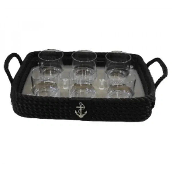 CaptainRA Viski Bardaklı Tepsi Siyah