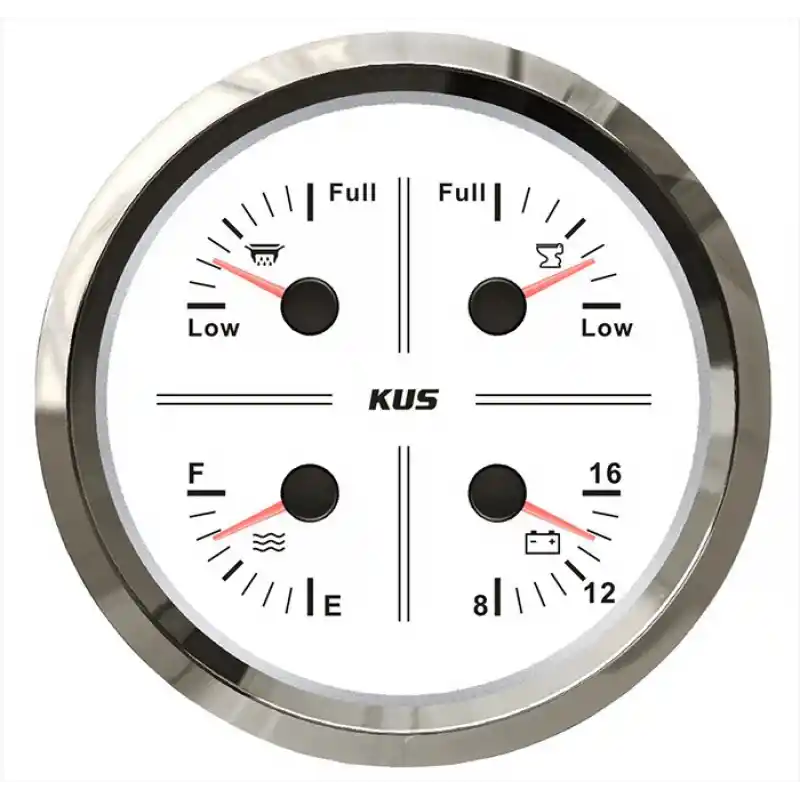 KUS Temiz Su + Pis Su + Gri Su + 12V Voltmetre 4lü Gösterge 111mm - Beyaz