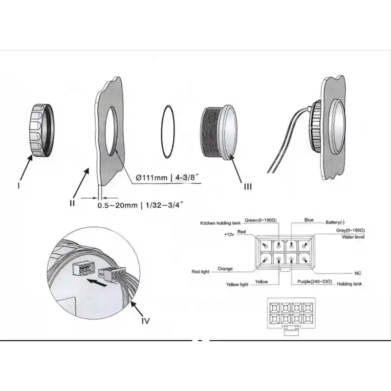 KUS Temiz Su + Pis Su + Gri Su + 12V Voltmetre 4lü Gösterge 111mm - Beyaz
