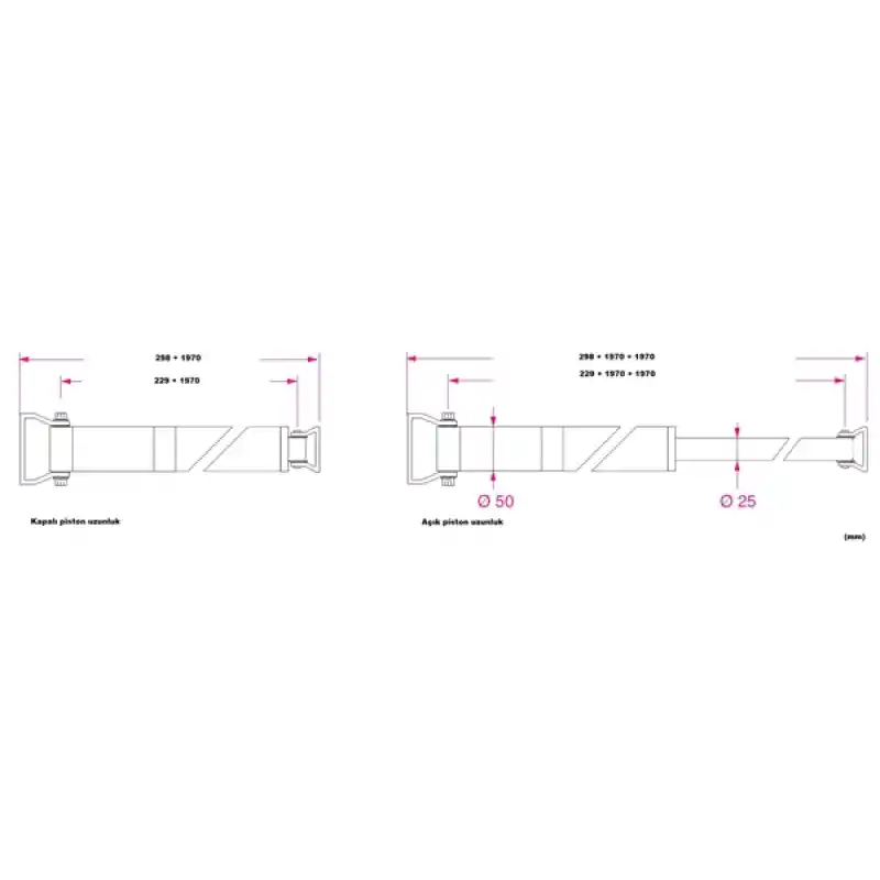 Barka Aktuatör, İtme/Çekme. 100 KG. 24V - 1970mm