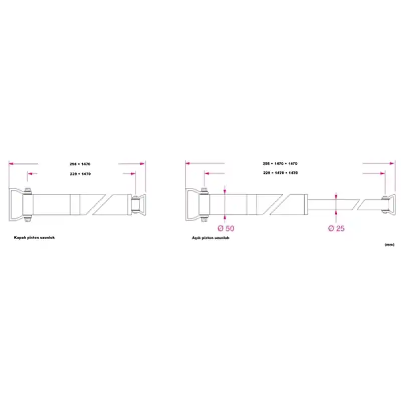 Barka Aktuatör, İtme/Çekme. 100Kg. 24V-1470mm