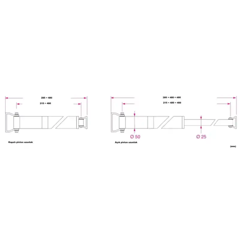 Barka Aktuatör. İtme/Çekme. 200 Kg. 12V- 480mm