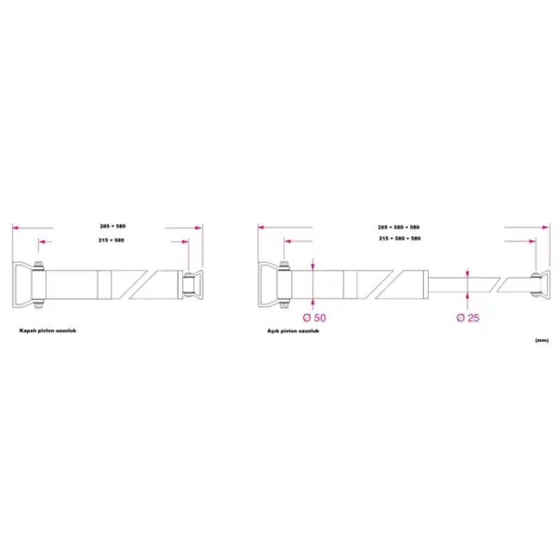 Barka Aktuatör, İtme/Çekme. 200 Kg. 24V - 580mm