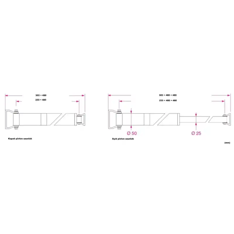 Barka Aktuatör. İtme/Çekme. 350 Kg. 12V - 480mm