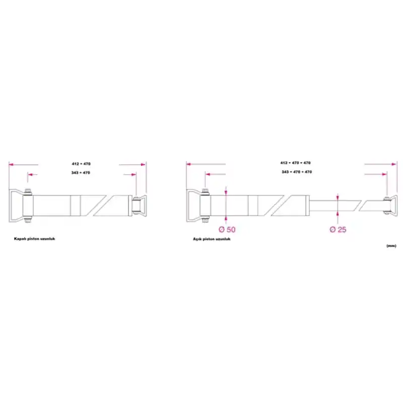 Barka Aktuatör, İtme/Çekme. 450 Kg. 12V - 470mm