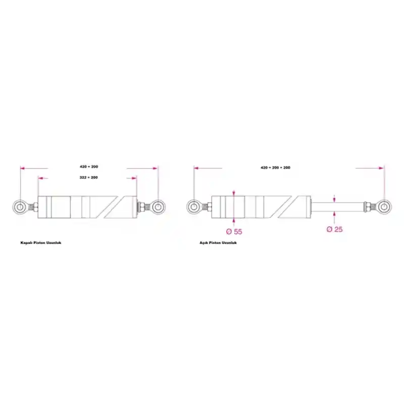 Barka Aktuatör, İtme/Çekme. 600 Kg. 12V- 200mm