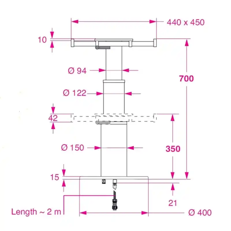 Barka Elekrikli, Kayar Plakalı Masa Ayağı. 24V. 2 Kademe-700mm