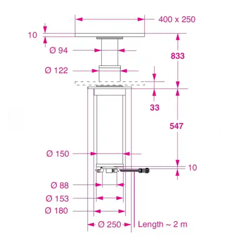 Barka Elektrikli, Gömme Masa Ayağı. 24V. 2 Kademe - 833mm