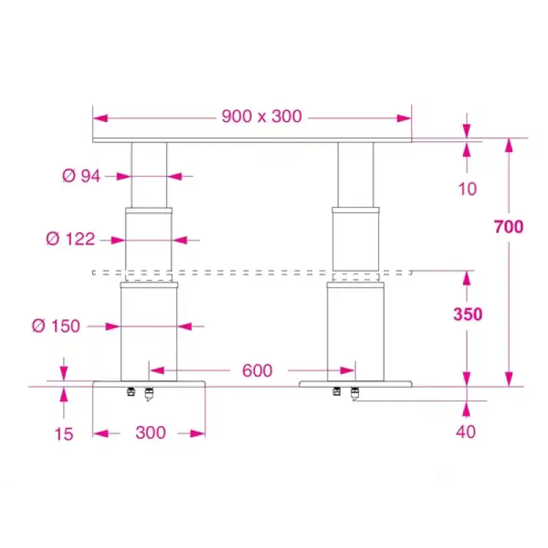 Barka Elektrikli İkili Masa Ayağı. 12V.2 Kademe - 700mm