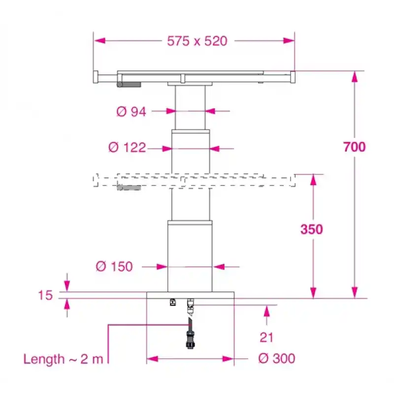 Barka Elektrikli, Kayar Plakalı Masa Ayağı 24V. 2 Kademe - 700mm