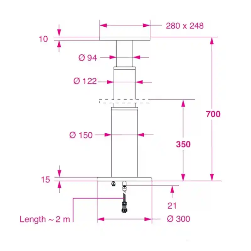 Barka Elektrikli Masa Ayağı 24V. 2 Kademe - 700mm